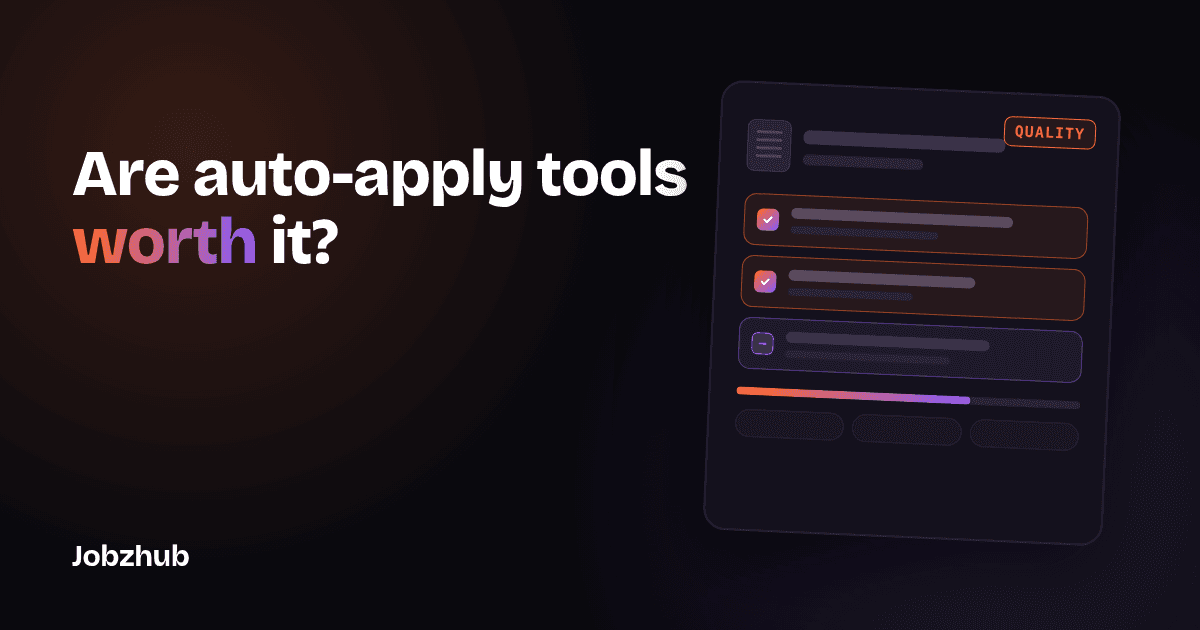 Dark graphic reading Are auto-apply tools worth it beside an abstract card comparing tailored and generic applications